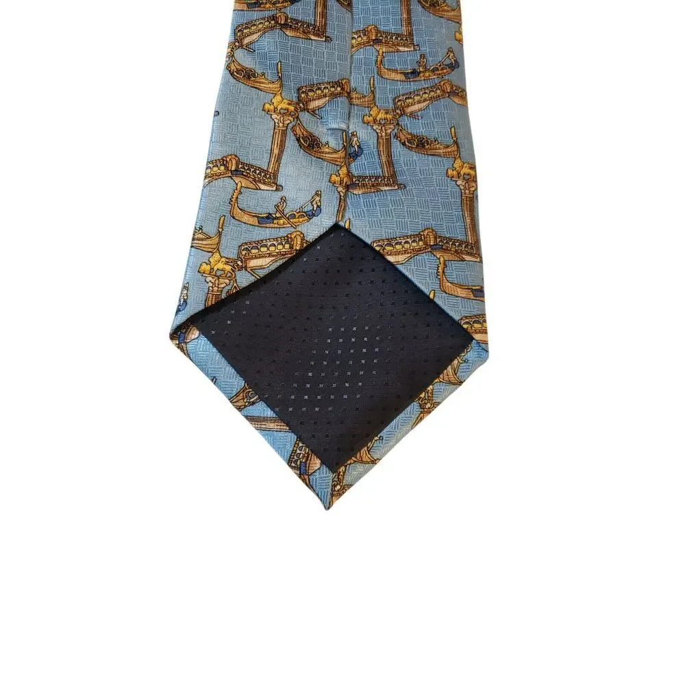 Trevisan Venezia Neck Tie Mens Designer Luxury Blue‎ Venice Bridges Gondolas